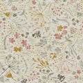 Seamless floral sepia grunge print texture background. Worn mottled flower bloom pattern textile fabric. Grunge rough