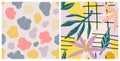 Seamless floral and spots pattern set. Tropical vibe Royalty Free Stock Photo