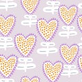 Seamless floral sunflower hearts pattern. Botanical pastel texture with modern abstract flowers for fabric, textile. Vector