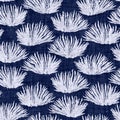 Seamless floral texture. Indigo blue woven boro cotton dyed effect background. Japanese repeat batik pattern swatch Royalty Free Stock Photo