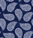 Seamless floral texture. Indigo blue woven boro cotton dyed effect background. Japanese repeat batik pattern swatch Royalty Free Stock Photo