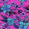 Seamless floral tropical pattern with orchids and plumeria