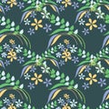 Seamless floral vector pattern. Decorative background with flowers and keaves on the blue backdrop Royalty Free Stock Photo