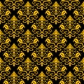 Seamless floral vector pattern. Golden and black.Baroque style. Royalty Free Stock Photo
