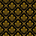 Seamless floral vector pattern. Golden and black. Royalty Free Stock Photo