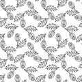 Seamless floral vector pattern . Hand drawn black and white illustration with abstract botanical motif Royalty Free Stock Photo