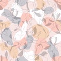 Seamless floral vector pattern with magnolia blossom. Vintage stylized. Modern trendy graphic design template for poster, card, ba Royalty Free Stock Photo