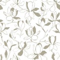 Seamless floral vector pattern with magnolia blossom. Vintage stylized. Modern trendy graphic design template for poster, card, ba Royalty Free Stock Photo