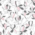 Seamless floral vector pattern with magnolia blossom. Vintage stylized. Modern trendy graphic design template for poster, card, ba Royalty Free Stock Photo