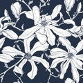 Seamless floral vector pattern with magnolia blossom. Vintage stylized. Royalty Free Stock Photo