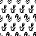 Seamless floral vector pattern. Symmetrcial black and white ornamental background with roses. Royalty Free Stock Photo