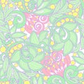 Seamless floral vintage pattern in light, vanilla spring green a