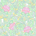 Seamless floral vintage pattern in light, vanilla spring green a