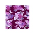 Seamless floral watercolor design pattern. Blue , purple hydrangea on pink background.