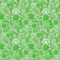 seamless floral yellow-pink pattern of stylized elements with green outline Royalty Free Stock Photo