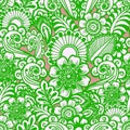 seamless floral yellow-pink pattern of stylized elements with green outline Royalty Free Stock Photo