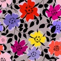 Seamless flower background, pattern with wild roses, vintage/retro style, with paint strokes