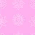 Seamless Flower mandala white outline on pink blackground