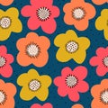 Seamless flower pattern. Bold florals Scandinavian flat style repeating background. Botanical minimalistic doodle