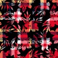 seamless flower pattern on check background