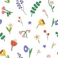 Seamless flower pattern. Repeating floral print on white background. Modern botanical texture with bright summer blooms Royalty Free Stock Photo