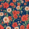 Seamless flower pattern with Royal blue and peach color background. Royalty Free Stock Photo