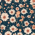 Seamless flower pattern with Royal blue and peach color background. Royalty Free Stock Photo