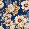 Seamless flower pattern with Royal blue and peach color background. Royalty Free Stock Photo