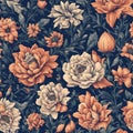 Seamless flower pattern with Royal blue and peach color background. Royalty Free Stock Photo