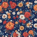 Seamless flower pattern with Royal blue and peach color background. Royalty Free Stock Photo