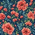 Seamless flower pattern with Royal blue and peach color background. Royalty Free Stock Photo