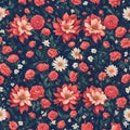 Seamless flower pattern with Royal blue and peach color background. Royalty Free Stock Photo
