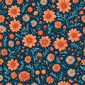 Seamless flower pattern with Royal blue and peach color background. Royalty Free Stock Photo