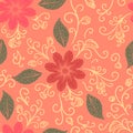 Seamless flower, plant vector pattern background. Royalty Free Stock Photo