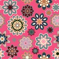 Seamless flower retro pattern in vector. Blue gray flowers on pink background. Royalty Free Stock Photo