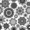 Seamless flower retro pattern in vector. Gray flowers on white background. Royalty Free Stock Photo