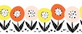 Seamless flower vector border. Cute florals Scandinavian flat style repeating pattern. Botanical minimalistic doodle