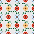 Seamless flower vector pattern, symmetrical background with colorful flowers and leaves, over light backdrop Royalty Free Stock Photo
