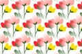 Seamless Flowers And Green Leafs Pattern Background.