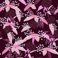 Seamless flowers Pattern Isolated on dark purple color. outline