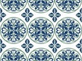 Seamless folk traditional art pattern Mediterranian Scandinavian blue repetitive floral design Retro style arrangement ornament