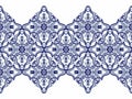 Seamless folk traditional art pattern Mediterranian Scandinavian blue repetitive floral design Retro style arrangement ornament