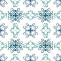 Seamless folk traditional art pattern Mediterranian Scandinavian blue repetitive floral design Retro style arrangement ornament