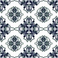 Seamless folk traditional art pattern Mediterranian Scandinavian blue repetitive floral design Retro style arrangement ornament