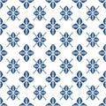 Seamless folk traditional art pattern Mediterranian Scandinavian blue repetitive floral design Retro style arrangement ornament