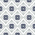 Seamless folk traditional art pattern Mediterranian Scandinavian blue repetitive floral design Retro style arrangement ornament