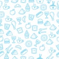 Seamless food doodle pattern with blue color Royalty Free Stock Photo
