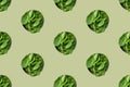 Seamless food pattern from bowls of fresh green spinach. Healthy plant based diet vegan lifestyle concept Royalty Free Stock Photo