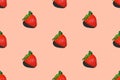 Seamless food pattern from ripe strawberries on pink background. Healthy plant based diet vegan lifestyle beauty concept. Pop art Royalty Free Stock Photo
