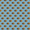 Seamless food-themed pattern with ripe apples. Blue background